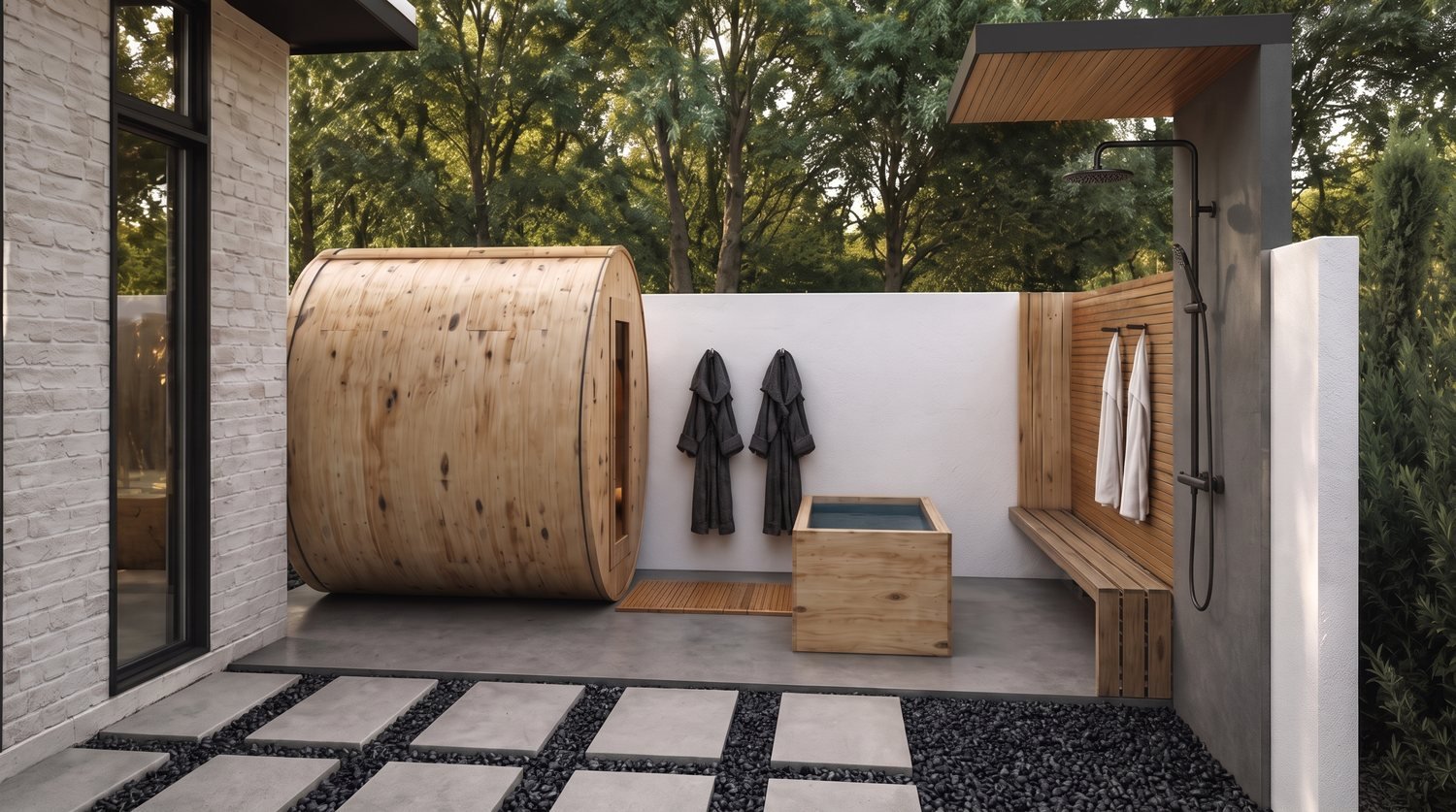 Spa courtyard with black pebble ground